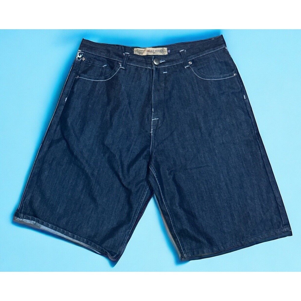 PJ MARK JEAN SHORTS FLAT FRONT Baggy Y2K Hip‎ Hop Style Embroidered Size 40 EUC